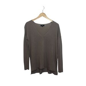 Aritzia Babaton Women's Small Sand Beige Linen Wool Blend V Neck Knit Sweater